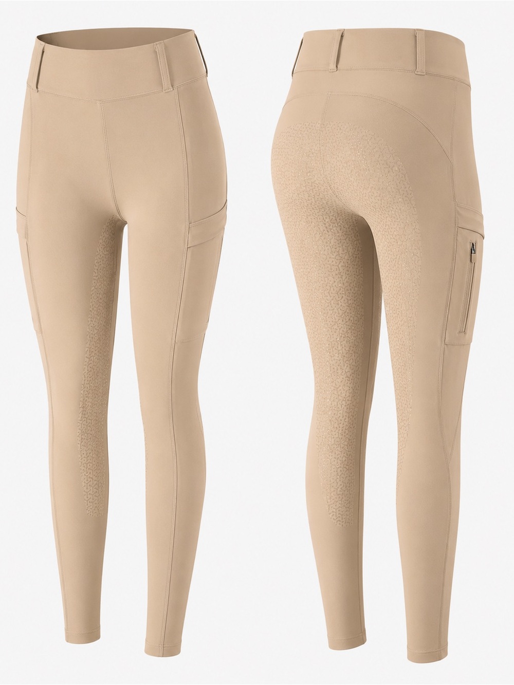 MoFiz Beige Full Seat Riding Leggings Equestrian Breeches Pockets Size Small